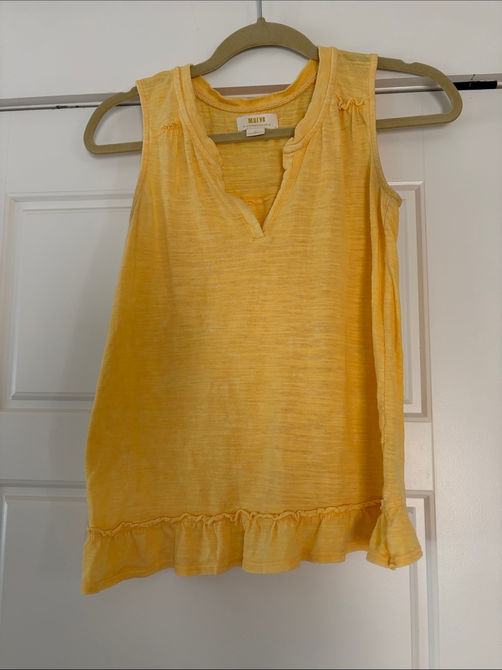 Maeve Anthropologie Sunny Yellow Ruffle-Hem Tank Top
